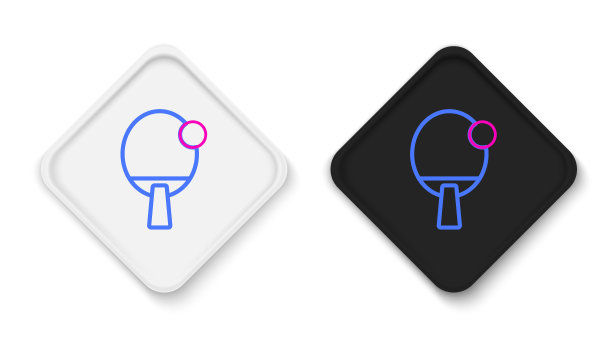 线球拍打乒乓球图标孤立在白色背景。色彩缤纷的轮廓概念。向量图片下载