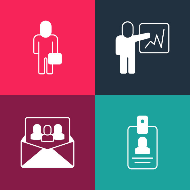 设置波普艺术识别徽章，项目团队基地，高管领导和商人图标。向量图片下载