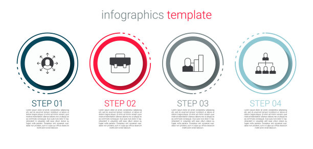 设置多任务管理器工作，公文包，生产性人力和员工层次。业务信息图表模板。向量图片下载