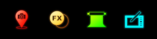 设置照片相机，fx，空的照片工作室和图形平板电脑图标。向量图片下载