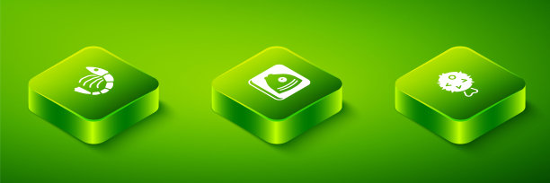 设置等距鱼头，刺猬和虾图标。向量图片下载