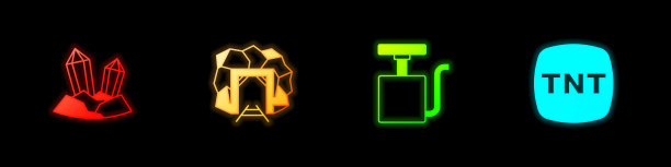 设置宝石，矿井入口，手柄雷管和炸药图标。向量图片下载