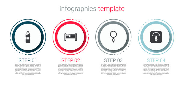 设置瓶装水，床，放大镜和蘑菇。业务信息图表模板。向量图片下载