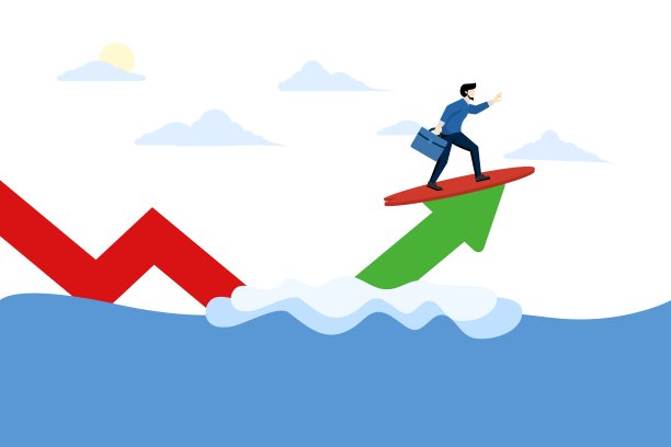 投资策略理念，理财成功。投资风险。工作分配中的风险。投资风险管理。商人冲浪波形图。平面矢量插图在一个白色的背景。图片下载
