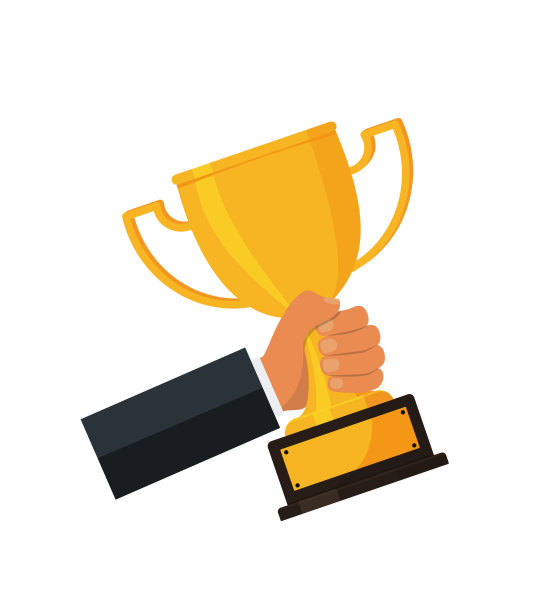 手握胜利者的奖杯图标。金色奖杯载体是体育赛事胜利的象征。图片下载