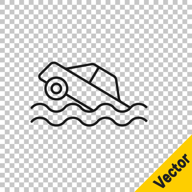 黑线洪水汽车图标隔离在透明的背景。保险的概念。洪水灾害概念。安全、安全、保护、保护的理念。向量图片下载