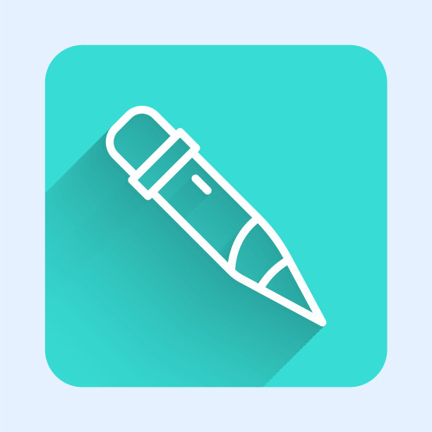 白线铅笔与橡皮图标隔离与长阴影。绘画和教育工具。学校办公室标志。绿色方形按钮。向量图片下载