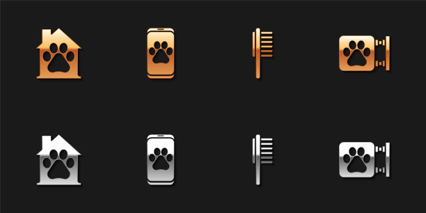 集宠物屋，兽医诊所，宠物小瓶医疗和图标。向量图片下载