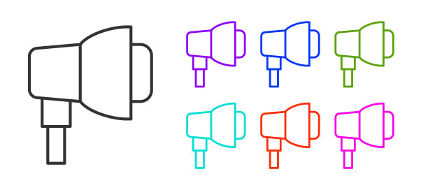 黑线工作室灯泡在软箱图标孤立的白色背景。阴影反射设计。设置图标彩色。向量图片下载