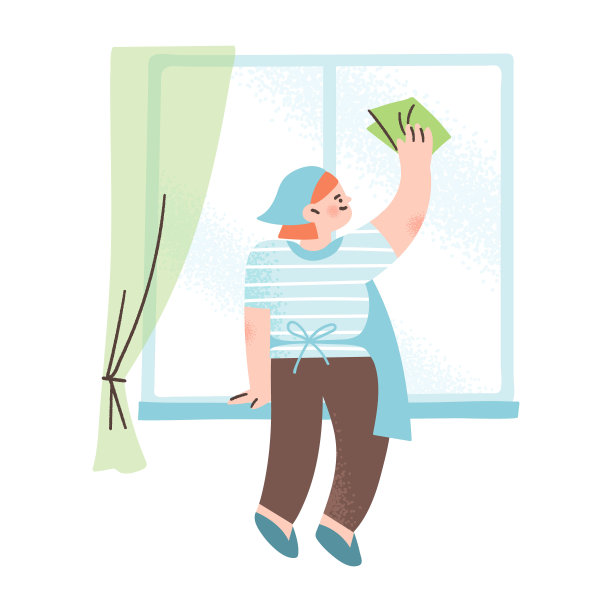 矢量插图的一个女人擦窗户图片下载
