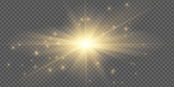 黄色的太阳与光线和发光透明的背景图片下载