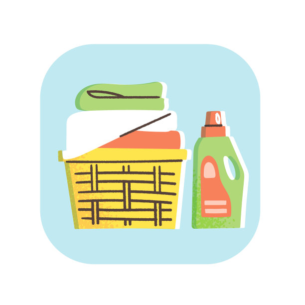 洗衣篮和一瓶洗涤剂图标图片下载