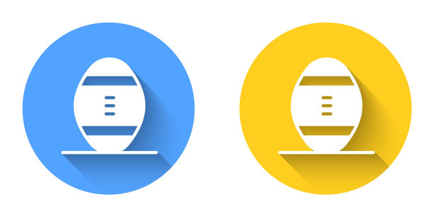 白人美式足球图标孤立的长阴影背景。橄榄球图标。团队运动比赛标志。圆按钮。向量图片下载