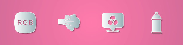 集剪纸RGB、喷漆和CMYK色彩混合和可图标。纸艺风格。向量图片下载