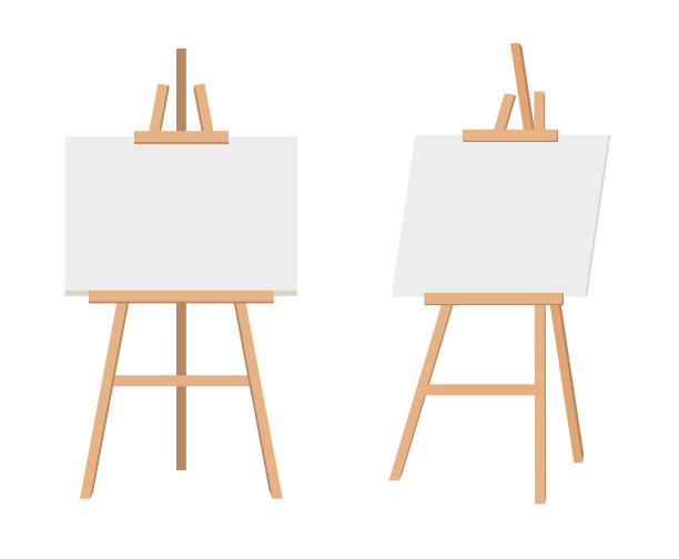 现实的油漆书桌与空白的白色帆布。木制画架和一张画纸。矢量插图。图片下载