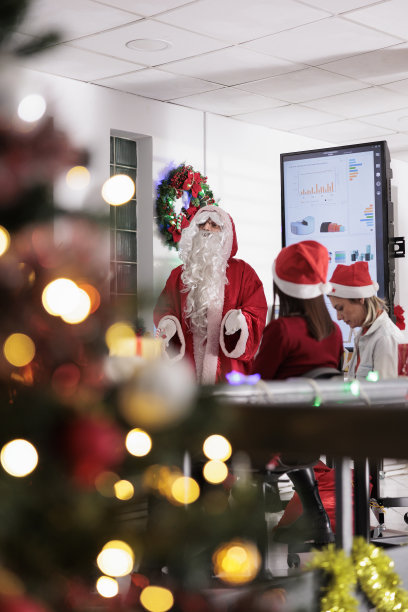 经理打扮成圣诞老人在开会图片下载