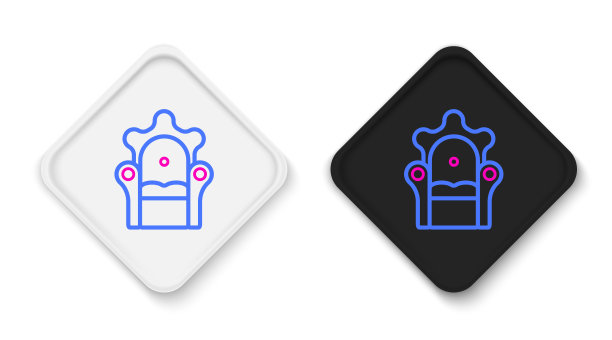 线中世纪的宝座图标孤立的白色背景。色彩缤纷的轮廓概念。向量图片下载