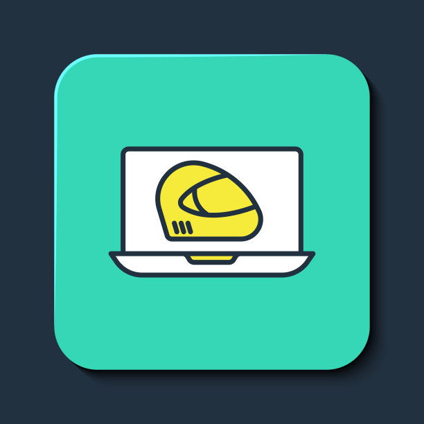 填充轮廓赛车头盔图标孤立的蓝色背景。极限运动。运动设备。绿松石方形纽扣。向量图片下载