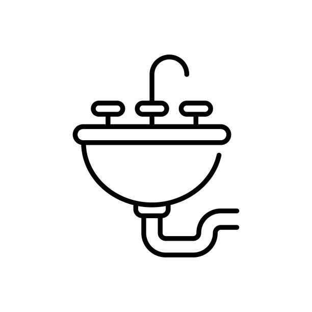 房屋管道轮廓图标设计插图。家庭维修和维护符号在白色背景EPS 10文件图片下载