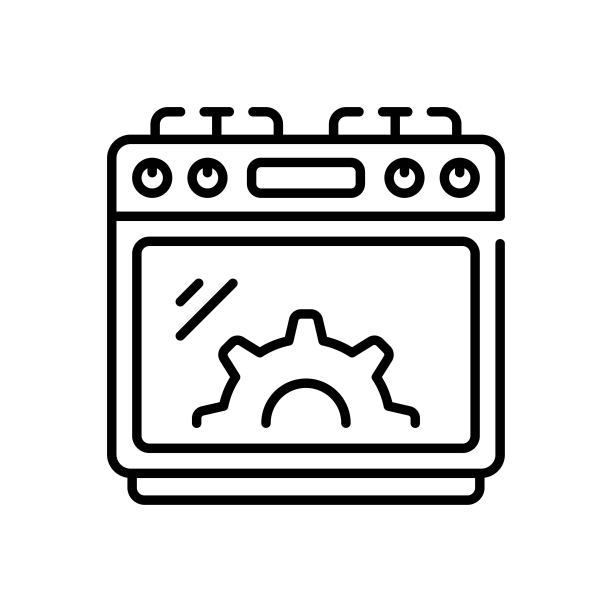 厨房范围大纲图标设计插图。家庭维修和维护符号在白色背景EPS 10文件图片下载