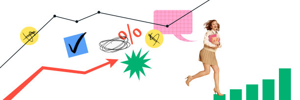 当代艺术拼贴。积极进取的年轻女性，员工跑着完成工作。专业成长，分析，战略图片下载