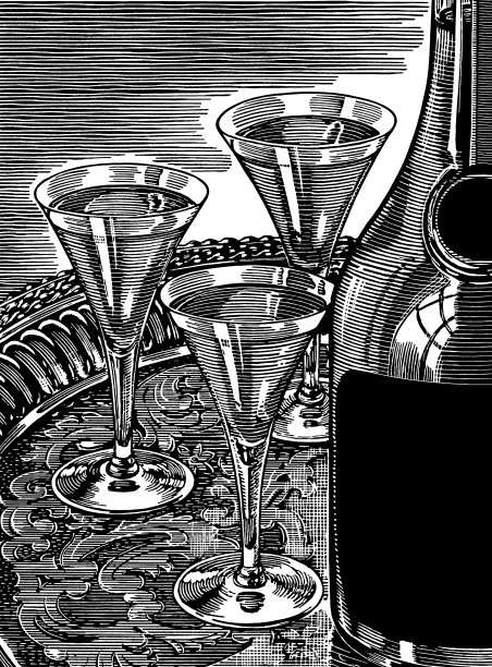 一个瓶子和三个甜酒杯图片下载