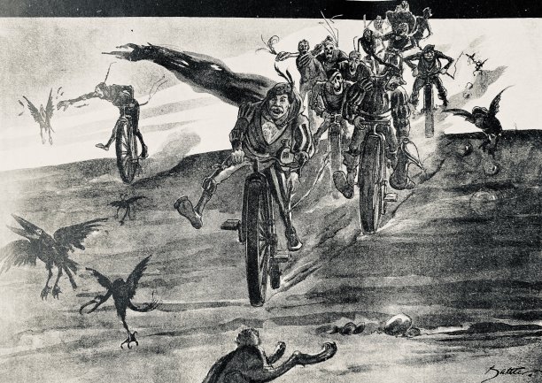 骑自行车的人追着往山下滚的乌鸦图片下载