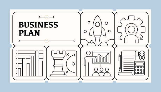 商业计划线图标集和横幅设计图片下载
