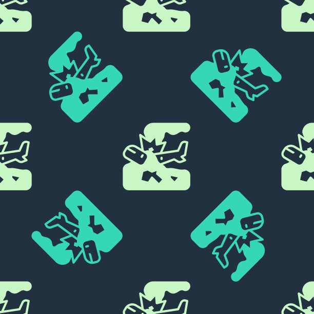 绿色和米色飞机坠毁图标隔离无缝图片下载