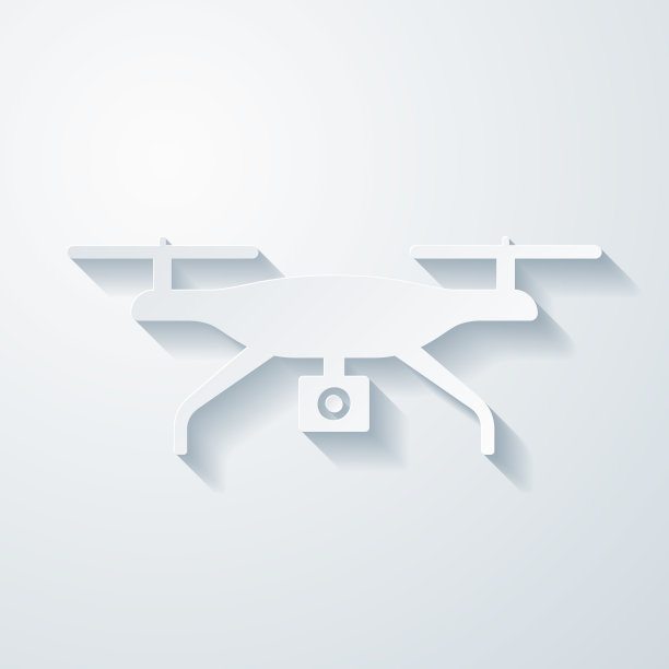 带摄像头的无人机。空白背景上剪纸效果的图标图片下载