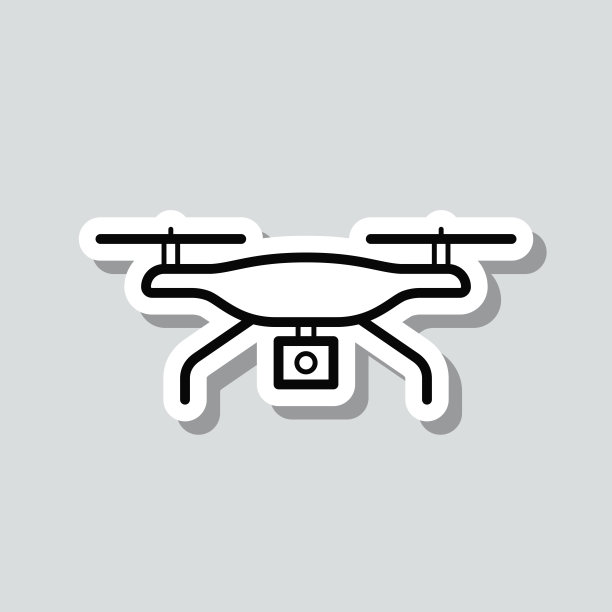 无人机与相机。图标贴纸在灰色背景图片下载