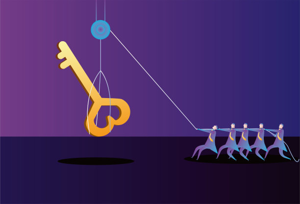 商人们用滑轮抬钥匙。图片下载