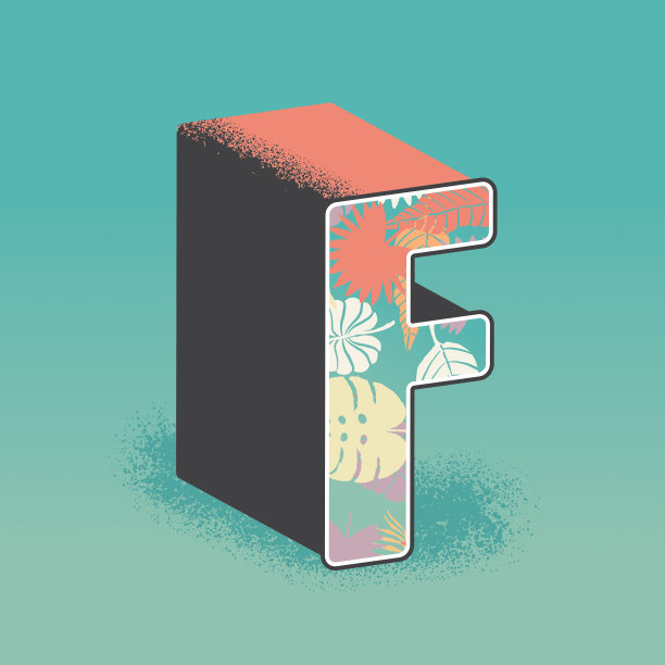 热带花卉旅游明信片F字设计图片下载