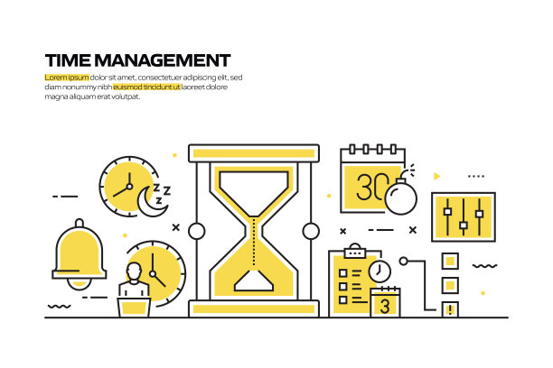 时间管理概念，线风格矢量插图图片下载
