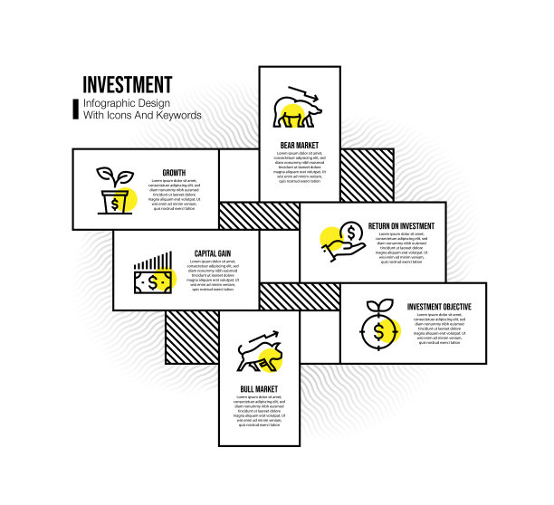 信息图表设计模板与投资关键字和图标图片下载
