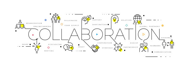 信息图设计模板与协作关键字和图标图片下载