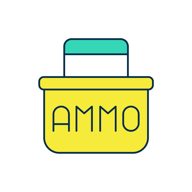 填充轮廓军用弹药箱与一些弹药子弹图标隔离在白色背景。向量图片下载
