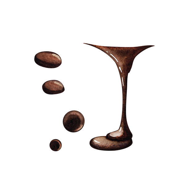 几滴酱油。巧克力。水彩插图。孤立的白色背景。图片下载