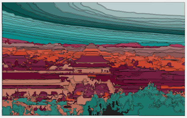 抽象霓虹色彩卡通紫禁城背景图片下载