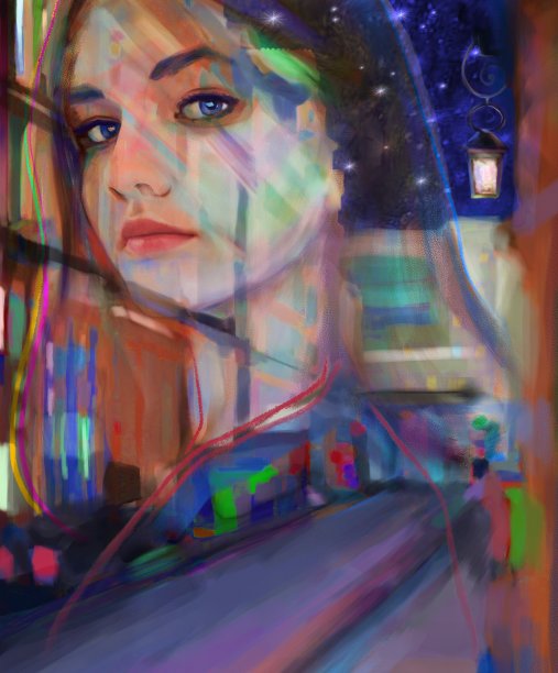 以城市街道为背景的半透明女性肖像图片下载