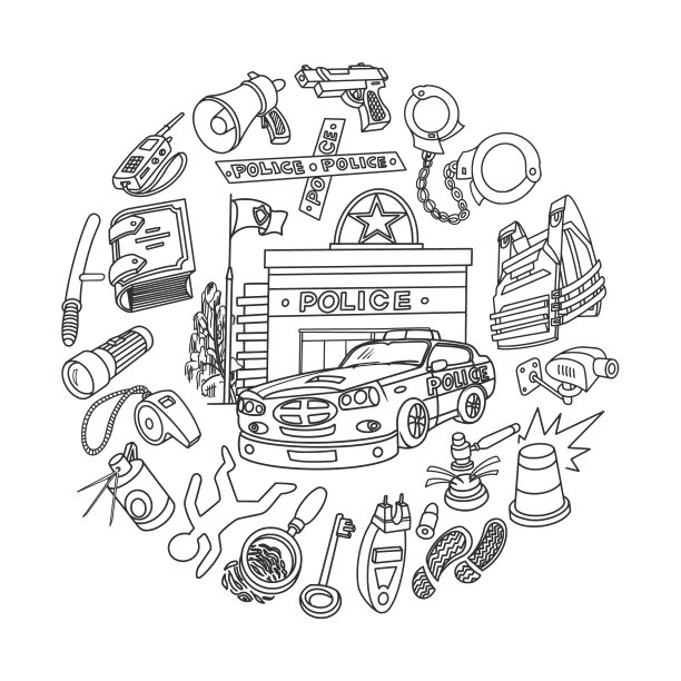 警察涂鸦套装，圆圈组成图片下载