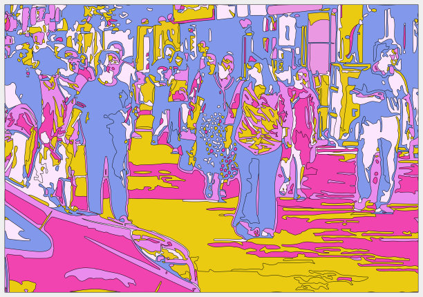 抽象的户外霓虹灯虚拟人在城市场景背景中行走图片下载