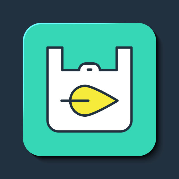 填充轮廓纸购物袋与回收图标隔离在蓝色背景。有回收标志的袋子。绿松石方形纽扣。向量图片下载