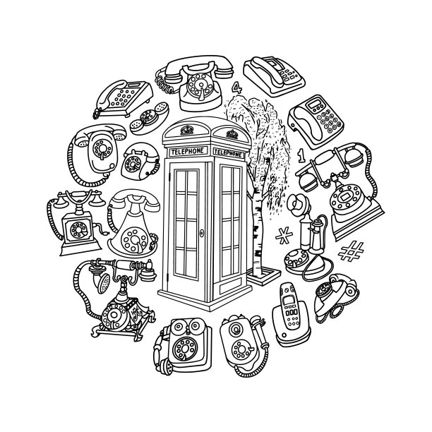 采购产品电话，电话亭和电话，圆圈组成涂鸦图片下载