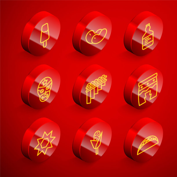 集线冰棒冰淇淋，豆子，龙舌兰酒瓶，墨西哥摔跤手，潘长笛，Huehuetl，太阳和玉米图标。向量图片下载