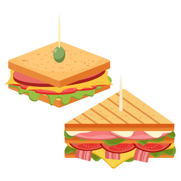 汉堡，三明治，热狗和包装矢量插图集。汉堡或芝士汉堡快餐系列图片下载