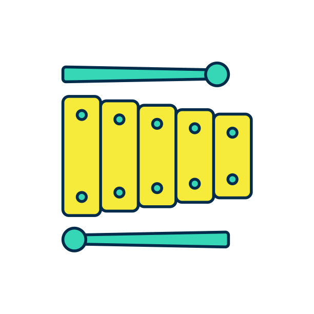填充轮廓木琴-乐器与十三木条和两个打击木槌图标孤立的白色背景。向量图片下载