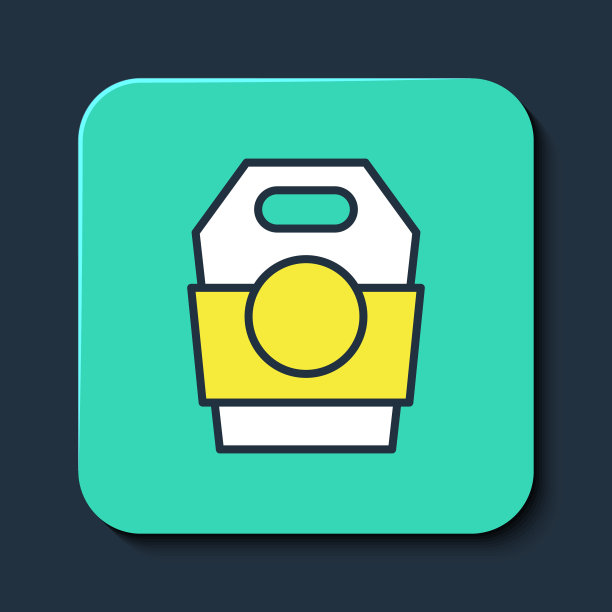 填充轮廓亚洲面条在纸盒图标孤立的蓝色背景。街头快餐。韩国菜、日本菜、中国菜。绿松石方形纽扣。向量图片下载