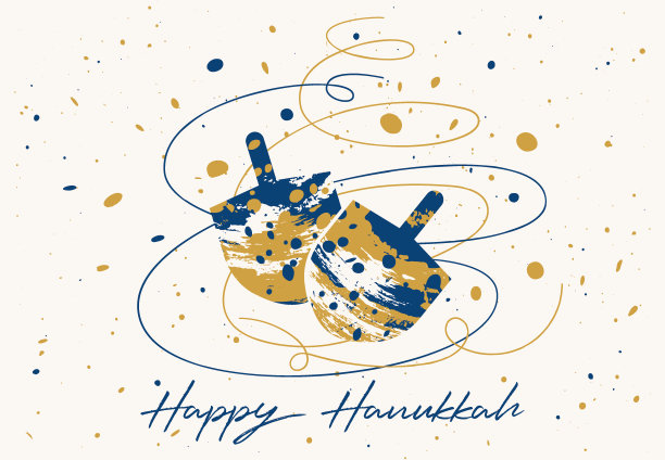 光明节Dreidels贺卡-金色和蓝色的光背景图片下载