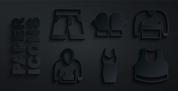 集女装，毛衣，卫衣，女性露脐上衣，圣诞手套和短裤或裤子图标。向量图片下载